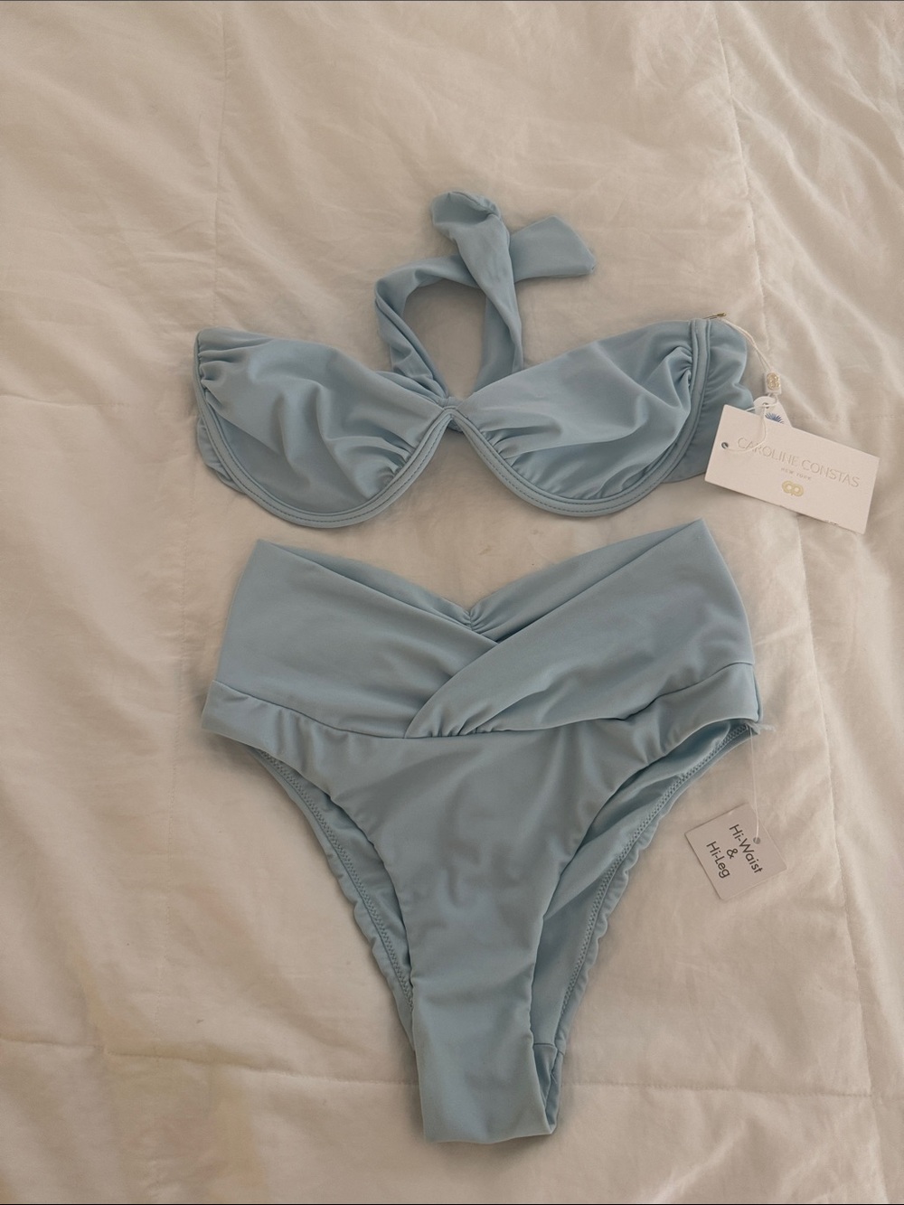 Caroline Constas Pale Blue Bandeau Bikini Set